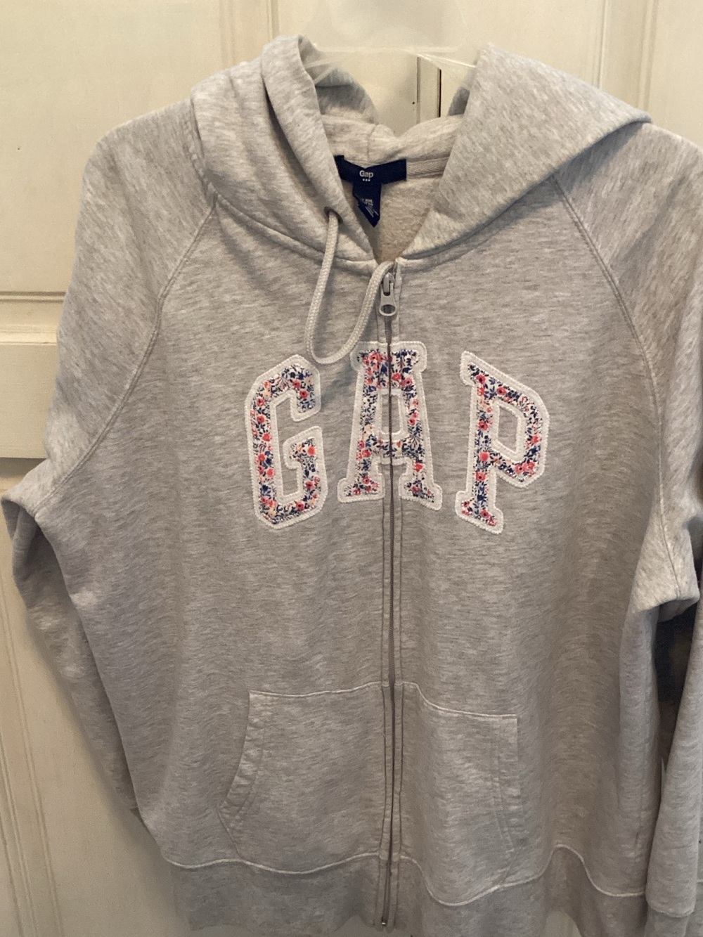 GAP Light Gray Hoodie with Floral-Pattern Logo